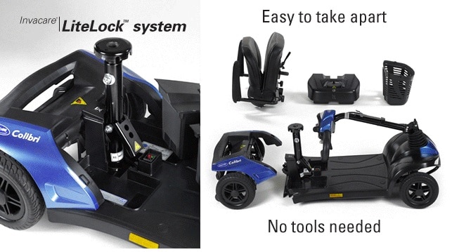 colibri litelock system Blue Colibri mobility scooter from Invacare