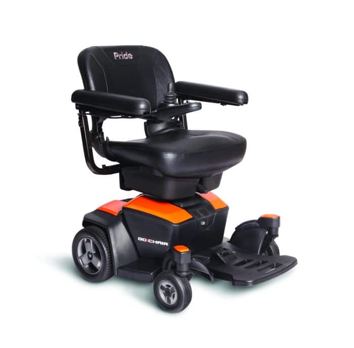 Pride Go Powerchair The pride Go powered wheelchair in Amber Orange