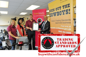 buy-with-confidence trading standards approved trading standards approved logo and image of the Easy Mobility Services team