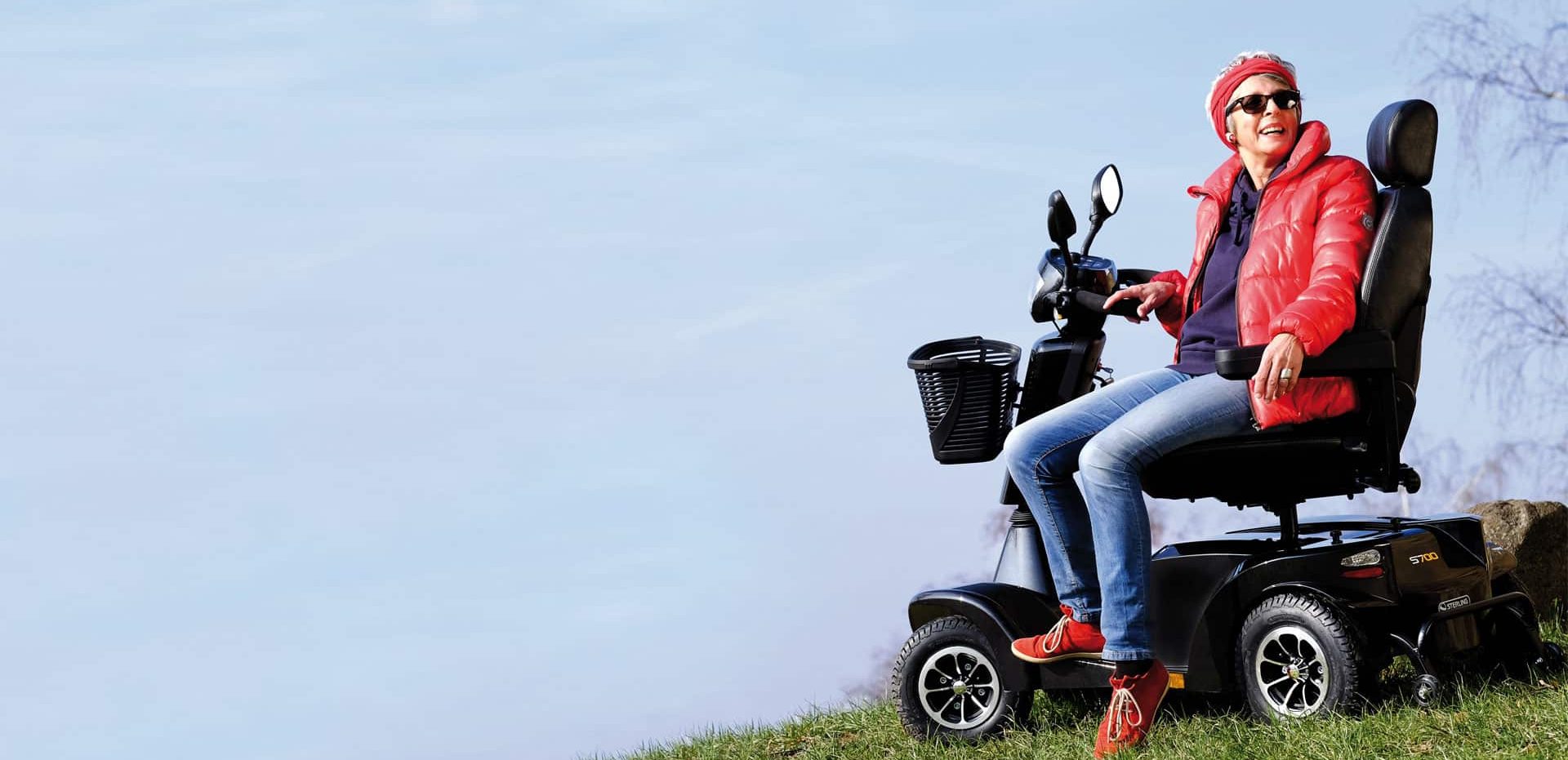 Sterling S700 mobility scooter outside Sterling S700 mobility scooter outside